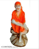Orange polyresin Sai Baba marble-finish statue, religious decorative showpiece for home or office temples, 12cm high