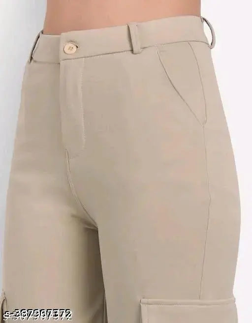 Elegant nylon trousers for women, premium cotton blend, high-rise straight fit with side pocket, India origin