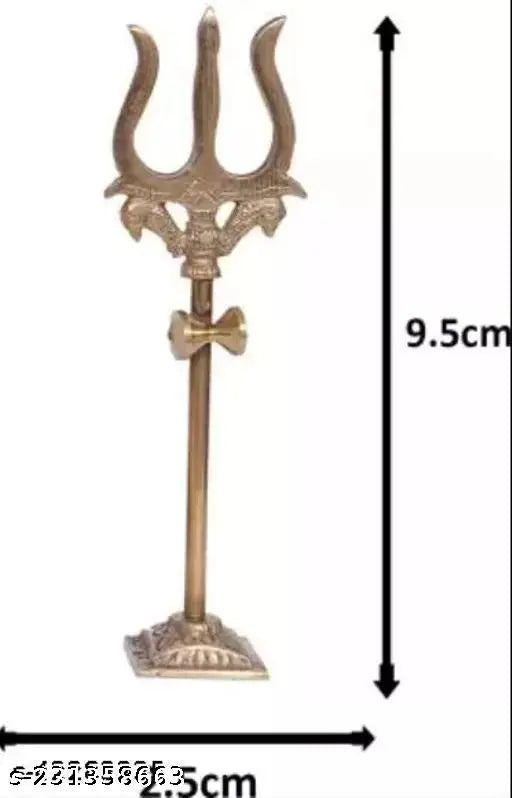 Brass Elite Idols Figurine - Damru Trishul on Stand, decorative item for Pooja Room, Temple, Home Decor, or Office Mandir. Representing energy channels in the human body. Made in India