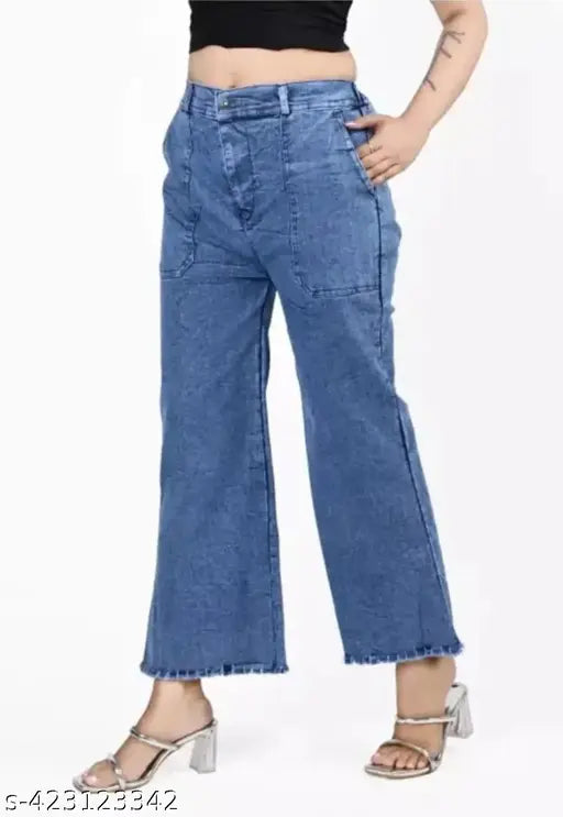 Dark blue denim flared women's pants