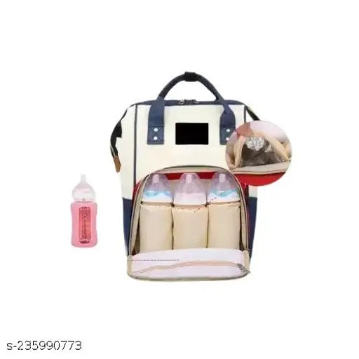 Blue polyester unicorn diaper backpack. Multiple compartments, water-resistant design, and fashionable maternity bag with a hidden safety pocket