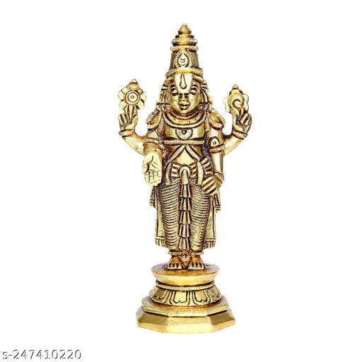 Brass Maha Saving Offer Lord Venkatesa statue, medium size deity figure with dimensions 10cm x 10cm x 0.5cm, originating from India