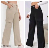 Cotton blend solid color pocket cargo pant pack of 2 for women's casual wear, India origin