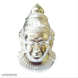 Silver-toned brass idol figurine of Varalakshmi Mukhota face, Pack of 1, ideal for Lakshmi Vrata Puja