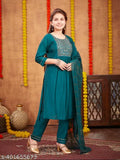Dark green embroidered silk salwar suit set for girls aged 10-16, sequin thread embellishments