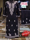 Embroidered rayon kurta with palazzo pants, three-quarter sleeves, Indian workwear