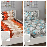 Multi-colored cotton blend elastic fitted single bedsheet with 2 pillow covers (90 x 60) and (72 x 36), ideal for adult summer use, machine washable