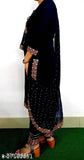 Blue, black, floral embroidery, kurta set, dupatta