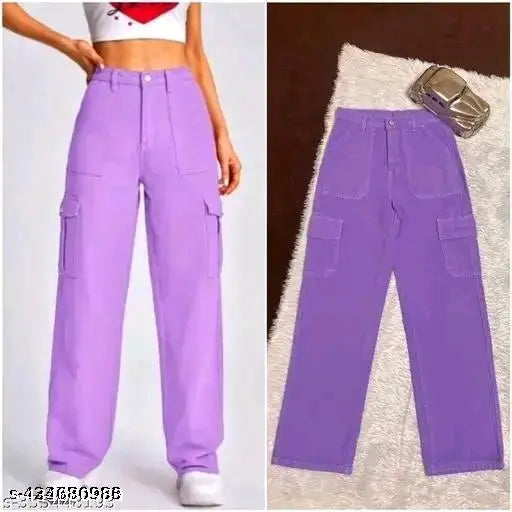 Purple cotton four-pocket cargo pants