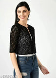 Premium Passion Patti Black net shrug, three-quarter sleeve fashion accessory for women