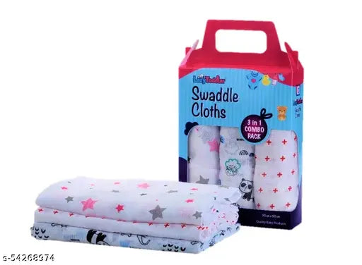 Organic red & pink Lazytoddler muslin swaddle set (3 pcs), premium cotton for newborns, multipurpose use