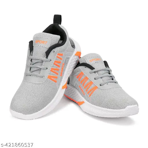 Grey and orange running shoes with slip on feature, suitable for casual wear and parksoutdoor walking
