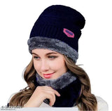 Navy beanie with faux fur trim