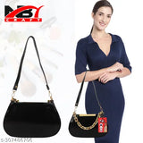 Women's travel casual trendy cloud-shaped slingbag, black leather material with a flap closure and adjustable strap