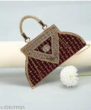 Cloth clutch bag with metal hardware, possibly studded trim