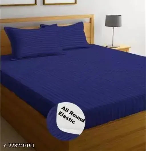 Blue cotton fitted bedsheet & pillow cover set by Yuvraj Fashion Hub, 78x72" size, 220 TC, suitable for adults during mild winters