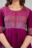 Rayon printed Aaradhya Anarkali kurti with three-quarter sleeves, round neck, flared hemline - perfect for everyday wear and various styling options