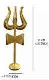 Brass gold Shiv Ji Trishul for pooja decorative showpiece, intricately detailed at 11cm height and 2cm width, traditional Indian symbolism