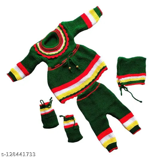 Woolen knitted self-designed winter wear frock sweater with cap and bootie for baby girls, soft wool for delicate skin, perfect for harsh winters (0-6 months, 6-12 months), India origin