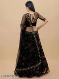 Black embellished lehenga choli and dupatta set for girls (7-14 years), semi-stitched floral art silk lehenga, net dupatta on display