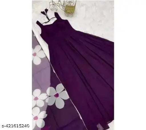 Georgette Anarkali gown with dupatta, Indian fashion hub for women's formal wear, solid net, sleeveless