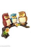 Ashish Collection poly resin bird owl family figurine, 14cm tree branch showpiece statue for home decor & Vastu compliant