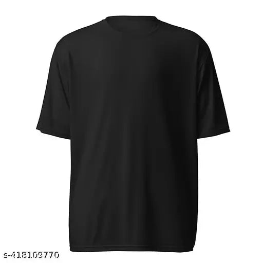 Black polyester short-sleeve solid round neck t-shirt for men (pack of 2), M & L sizes available
