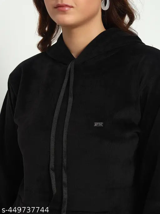 Black corduroy unisex kangaroo pocket hoodie with drawstring - Soft, versatile, and cozy Indian-made hoodie featuring relaxed fit and hooded design