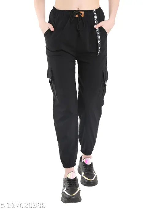 Black cargo pants with pockets, women's style