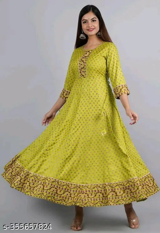 Rayon women's flared parrot print kurta, three-quarter sleeves, M (bust size 38in), handcrafted in India