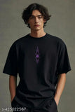 Men's cotton blend three-quarter sleeve oversized black printed t-shirt featuring The Garuda design, India origin