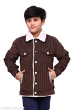 A young boy posing in a brown and white fur trim jacket