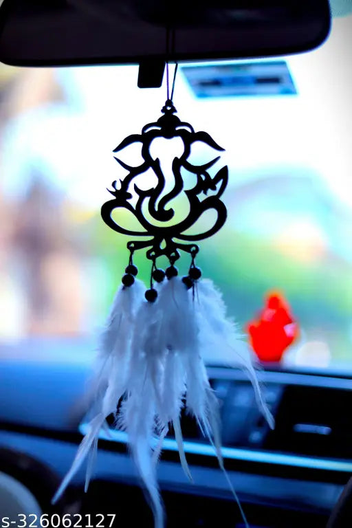 Acrylic Lord Ganesh dream catcher for positive vibes, Indian handcrafted, 20 cm length, car hanging ornament