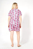 Printed polyester women's shorts set with t-shirt, soft & comfortable, side pockets, elastic & drawstring waist, lounge wear, India