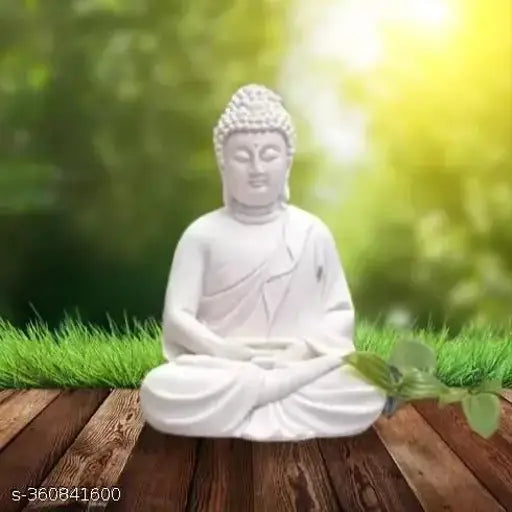 White resin meditating Lord Buddha statue, sitting position & Dhyan Mudra, 10"x14"x10", ideal for home or gift