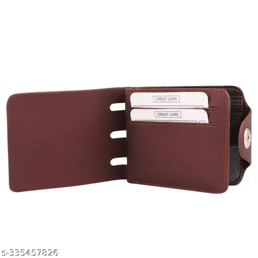 Brown faux leather men's wallet, two fold with printed net design, free size (12x10cm), India-made