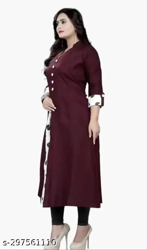 Cotton Selfi Kurti, three-quarter sleeves, solid design in various sizes (S-4XL) - Indian fashion wear