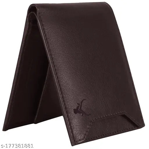 Pure leather RFID-protected men's wallet with 5 compartments, ideal for gifting or daily use. Solid black wallet on table. Made in India