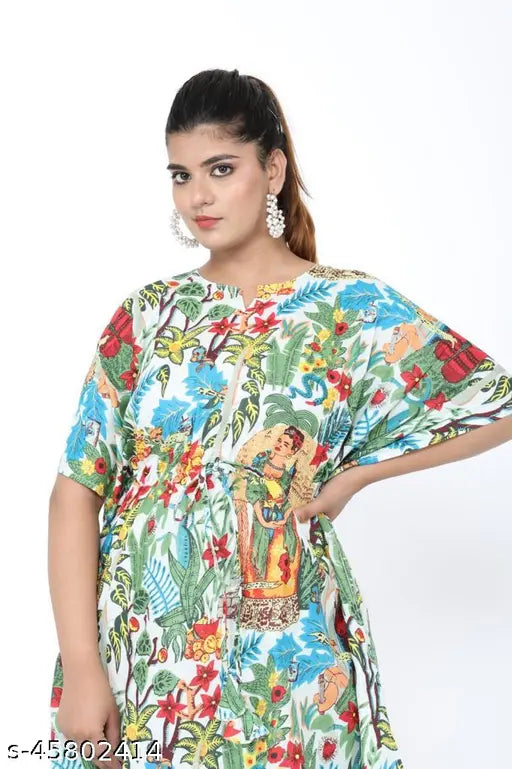 100% pure cotton Jaipur Kaftan set with pants, comfortable casual nightdress for home or outing in adjustable sizes M-XXXL