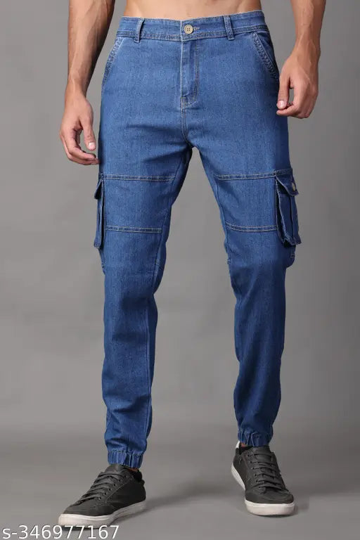 Light blue denim men's jeans by Zaysh, solid pattern, size 28-36, India origin