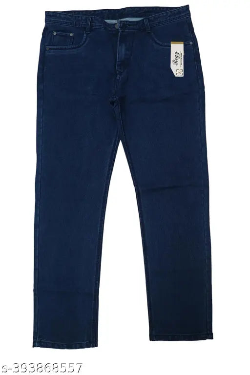 Slim navy blue denim jeans for men, high-quality and comfortable fit for casual, party, or office wear. Available in sizes 30, 32, and 34 (30:30/41/38, 32:32/41/40, 34:34/41/42). Made in India