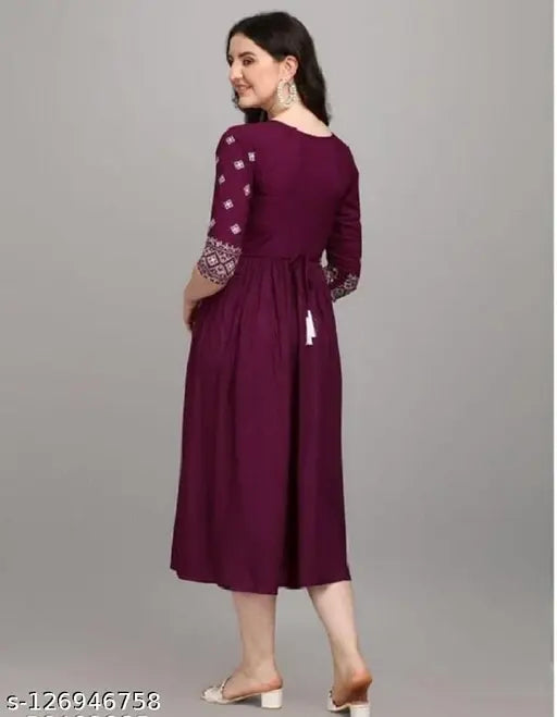 Purple Rayon embroidered kurti, traditional Indian fashion for women, lightweight and comfortable