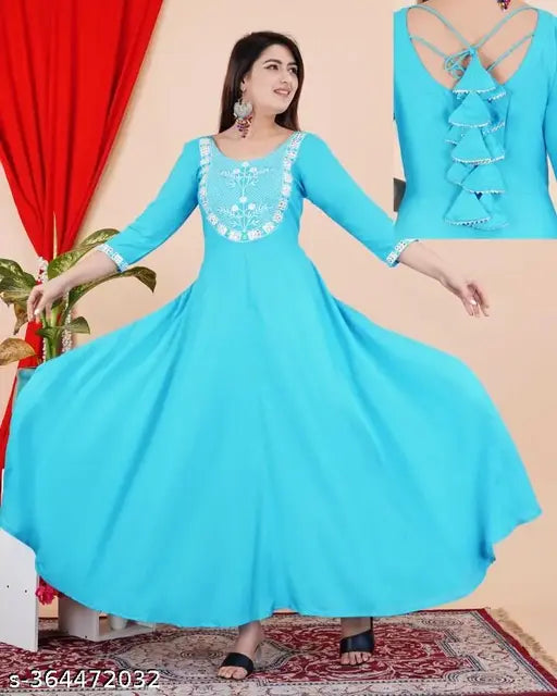 Rayon embroidered anarkali kurta by Newly Sd Boutique, three-quarter sleeve, in S, M, L, XL, XXL, XL sizes