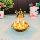 Aluminium Tirupati Balaji Panch Mukhi Diya with Shanku Stand, 12.5 inch metal table diya on traditional stand