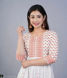 Casual printed anarkali kurta in white with a floral pattern