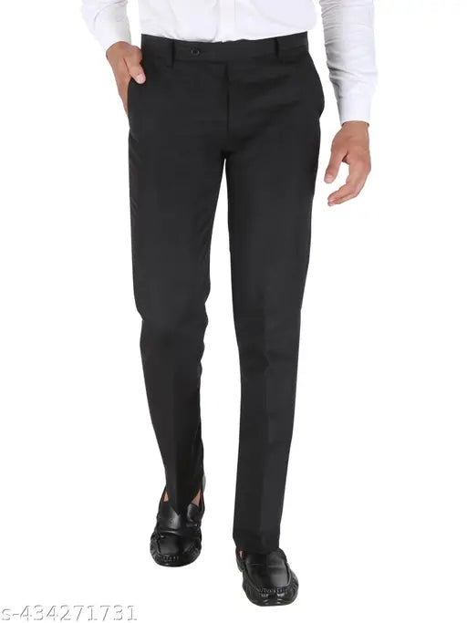 Cotton blend slim-fit formal trousers for men, solid pattern with herringbone pockets and gripping. Perfect for office meetings and parties. Available in sizes 28 to 38 waist (India)