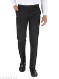 Men's slim fit formal pants, dark navy blue color, regular cut
