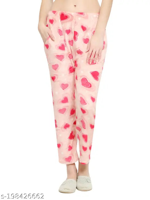 Pink fleece women's casual lounge pyjama pants