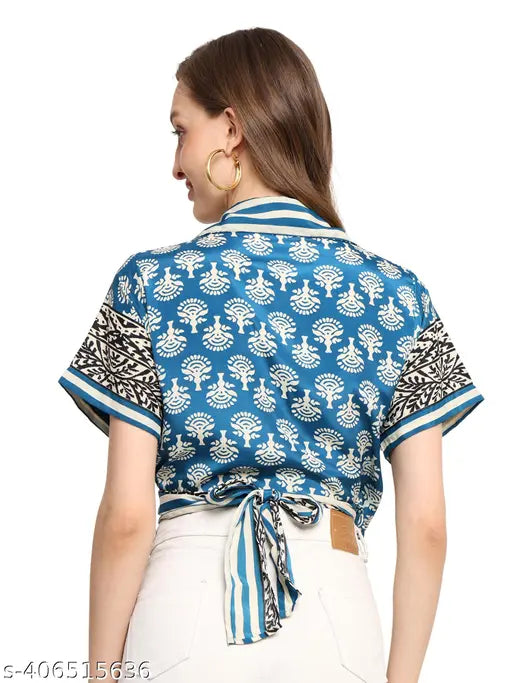 kanha exports Top with Short Bell Sleeves and Wrap Style, Multicolored, Oversized Fit