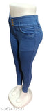 Mid rise, 3 button, slim fit blue denim women's jeans